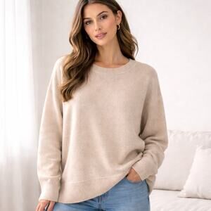 Rachel Zoe Womens 2-Ply Cashmere Sweater XL Beige Soft Lightweight Crewneck